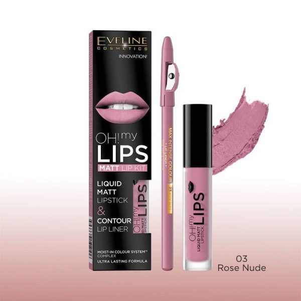 OH! My Lips - Ruj lichid mat și creion contur buze 03 - Eveline Cosmetics - imagine 1