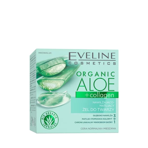 Organic Aloe+ Colagen Gel Hidratant si Matefiant 50 ml - Eveline Cosmetics - imagine 1
