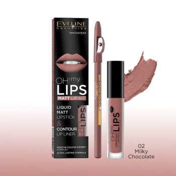 OH! My Lips - Ruj lichid mat și creion contur buze 02 - Eveline Cosmetics