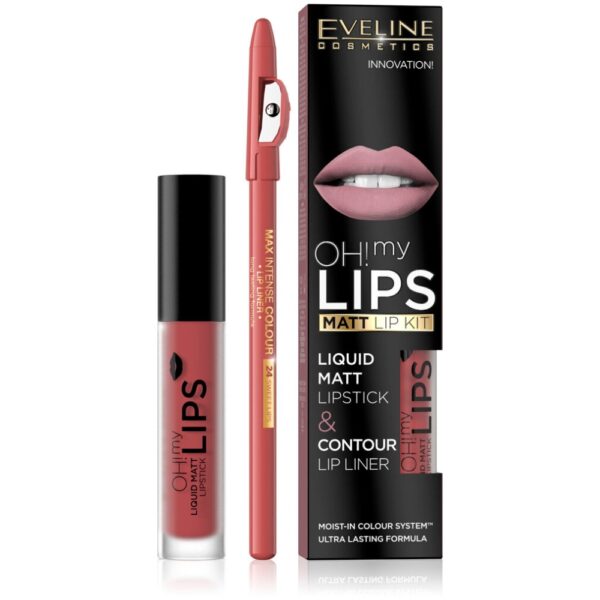 Oh My Lips - Ruj lichid mat și creion - Nr. 15 - Deep Coral - 1 buc - Eveline Cosmetics - imagine 1