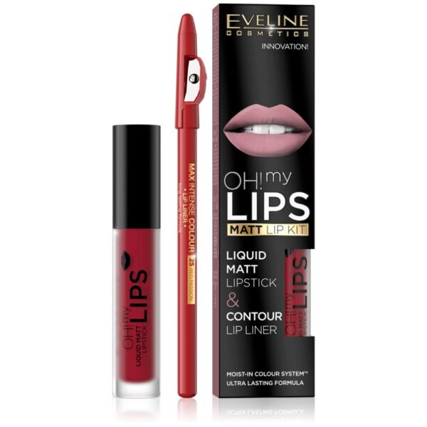 Oh My Lips - Ruj lichid mat și creion - Nr. 17 - Flamenco Red - 1 buc - Eveline Cosmetics - imagine 1