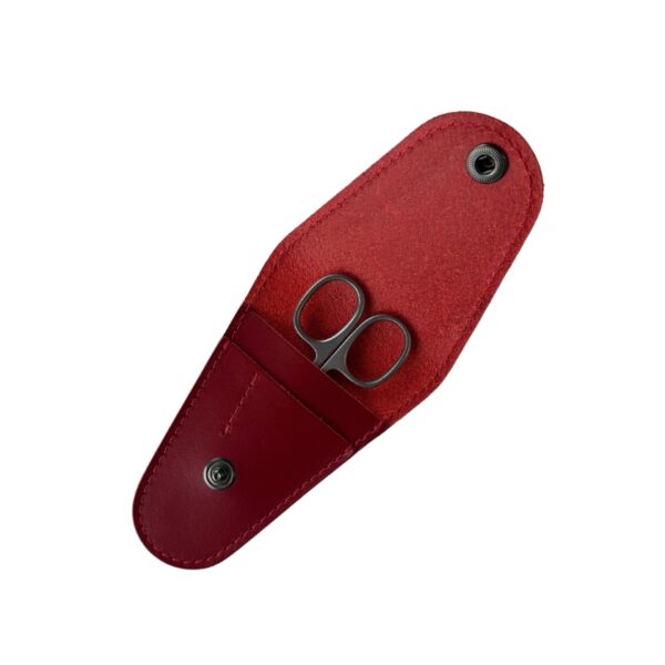Set forfecuță cu husă din piele pentru cuticule, Roșu - imagine 1