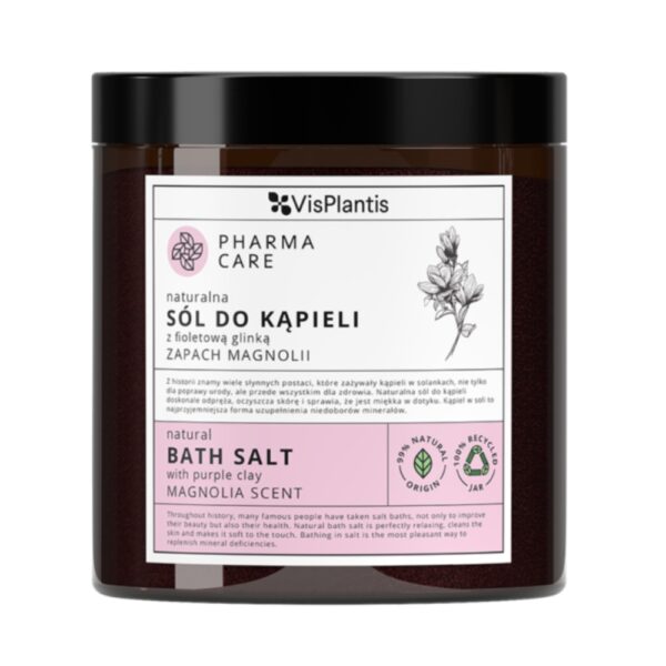 Sare de baie naturală cu argilă mov, parfum de magnolie, 800 gr - VisPlantis - imagine 1