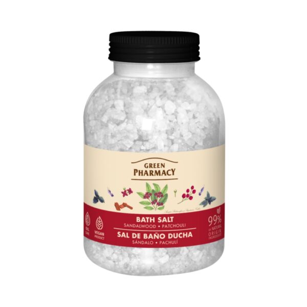 Sare de baie, lemn de santal și paciuli, 1000 g - Green Pharmacy - imagine 1
