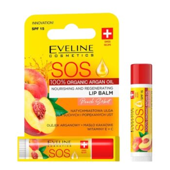 Balsam de buze SOS nutritiv și regenerant cu sorbet de piersici, SPF 15, Eveline Cosmetics