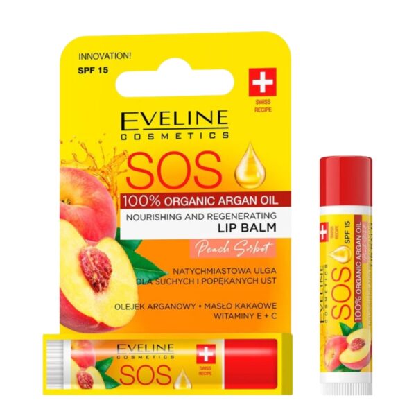 Balsam de buze SOS nutritiv și regenerant cu sorbet de piersici, SPF 15, Eveline Cosmetics - imagine 1