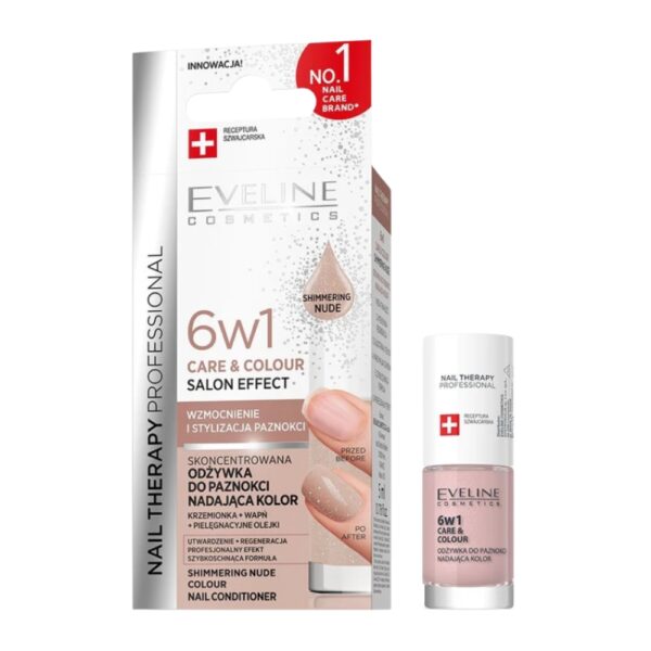 Tratament profesional care 8 color nail therapy 6in1, Shimmering Nude, 5 ml, Eveline - imagine 1