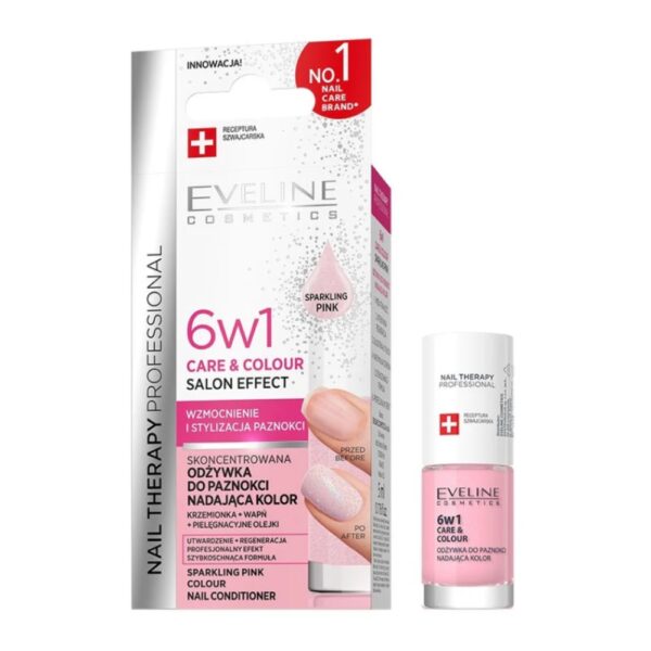 Tratament profesional care 8 color nail therapy 6in1, Sparkling Pink, 5 ml, Eveline - imagine 1