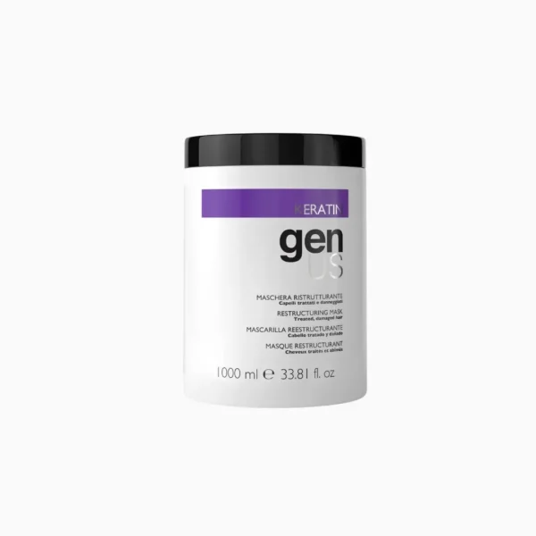 Mască de restructurare profesional cu keratină pentru păr tratat-deteriorat, 1000 ml, GenUs - imagine 1